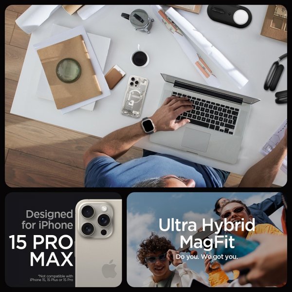 Spigen iPhone 15 Pro Max Skal Ultra Hybrid Zero One MagFit Natural Titanium