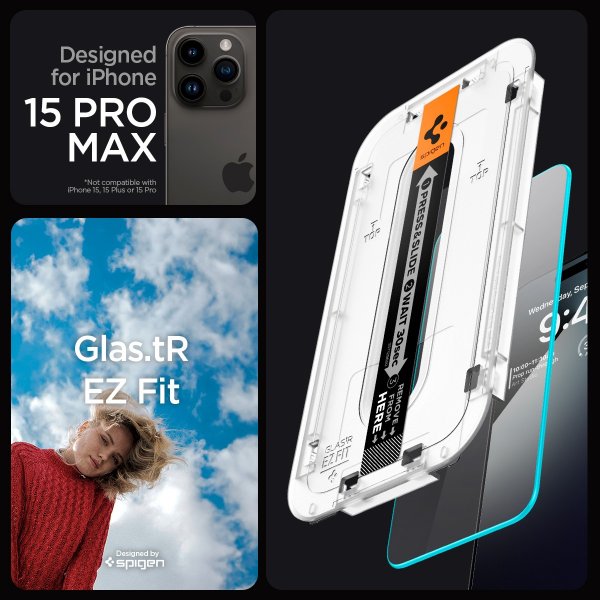 Spigen iPhone 15 Pro Max Skärmskydd GLAS.tR EZ Fit 2-pack