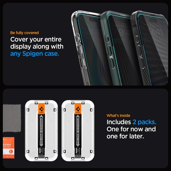 Spigen iPhone 15 Pro Max Skärmskydd GLAS.tR EZ Fit Privacy 2-pack