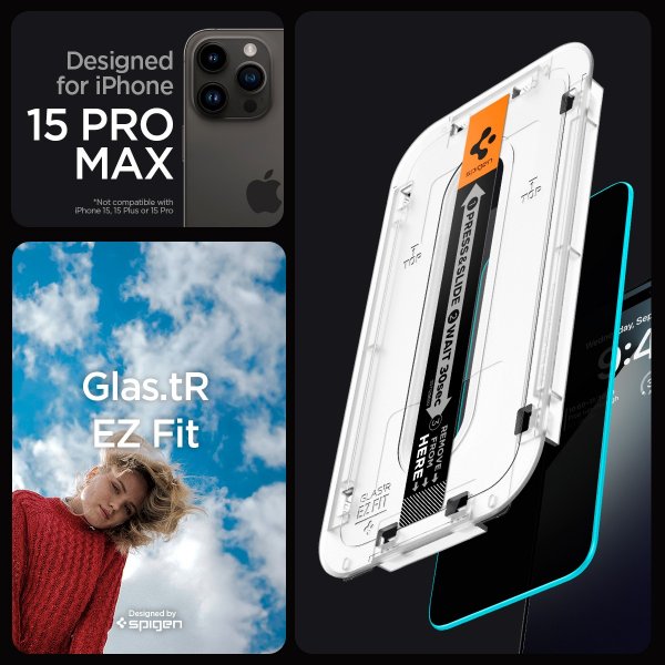 Spigen iPhone 15 Pro Max Skärmskydd GLAS.tR EZ Fit Privacy 2-pack