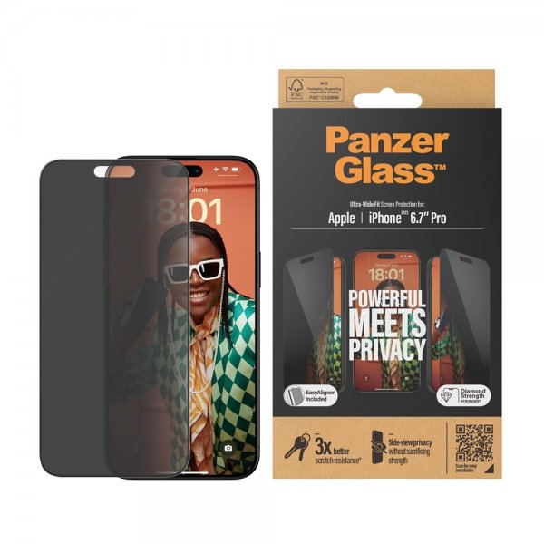 PanzerGlass iPhone 15 Pro Max Skärmskydd Ultra-Wide Fit Privacy EasyAligner