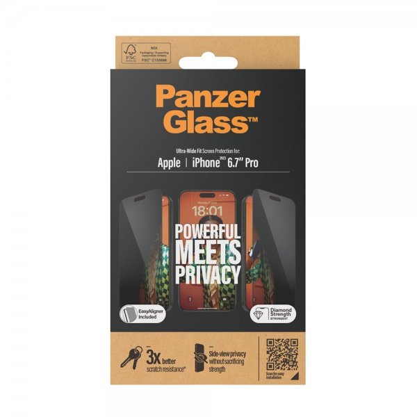 PanzerGlass iPhone 15 Pro Max Skärmskydd Ultra-Wide Fit Privacy EasyAligner