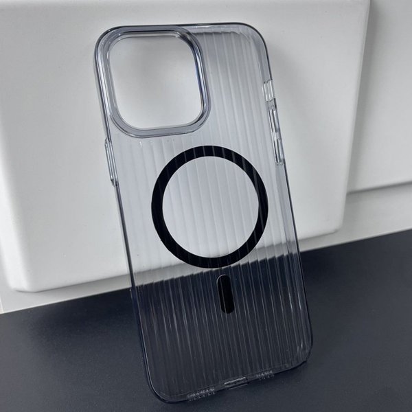 iPhone 15 Pro Skal Korrugerad MagSafe Transparent Svart