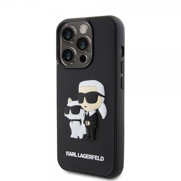 Karl Lagerfeld iPhone 15 Pro Skal 3D Rubber Karl & Choupette Svart