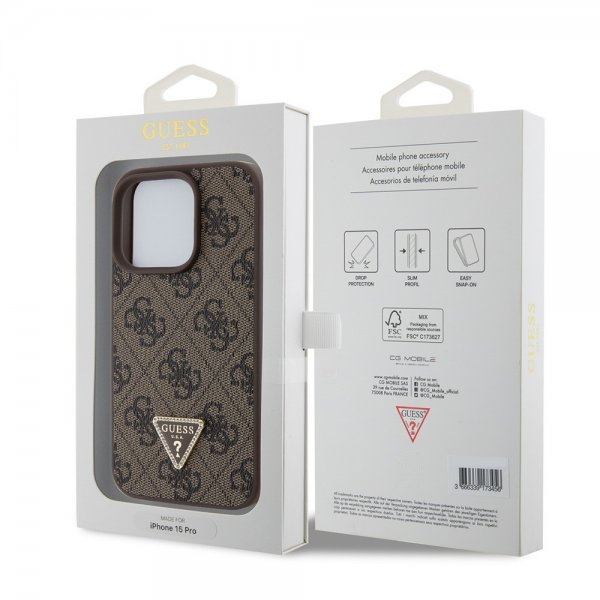 Guess iPhone 15 Pro Skal 4G Metal Triangle Strass Brun