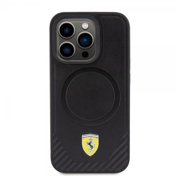 Ferrari iPhone 15 Pro Skal Carbon PU Leather MagSafe Svart