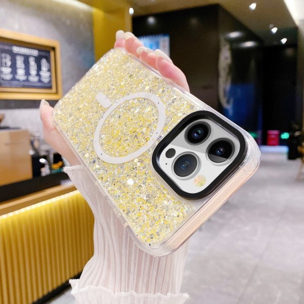 iPhone 15 Pro Skal Glitter MagSafe Gul