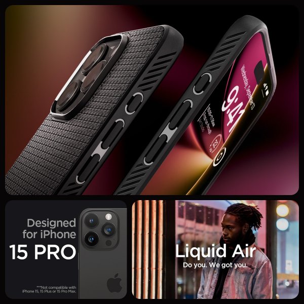 Spigen iPhone 15 Pro Skal Liquid Air Matte Black