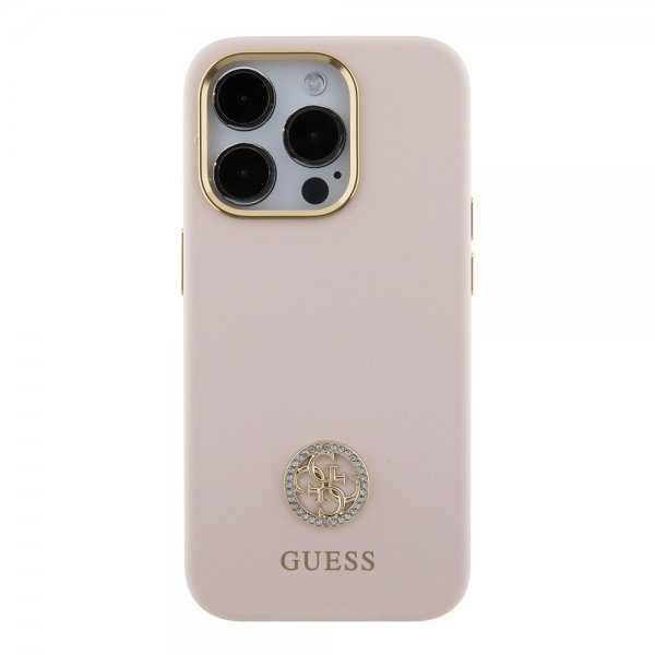 Guess iPhone 15 Pro Skal Liquid Silicone Metal Logo Rosa