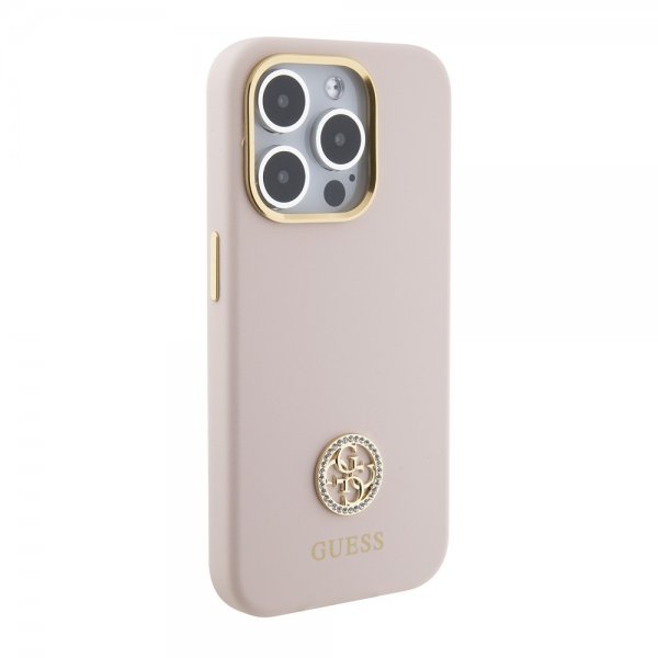 Guess iPhone 15 Pro Skal Liquid Silicone Metal Logo Rosa