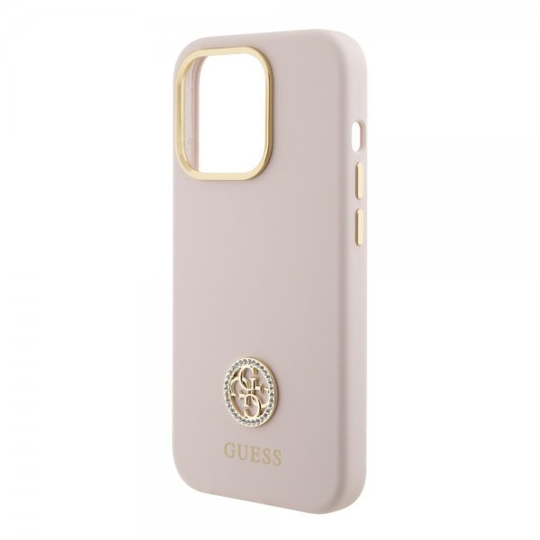 Guess iPhone 15 Pro Skal Liquid Silicone Metal Logo Rosa