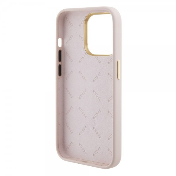 Guess iPhone 15 Pro Skal Liquid Silicone Metal Logo Rosa