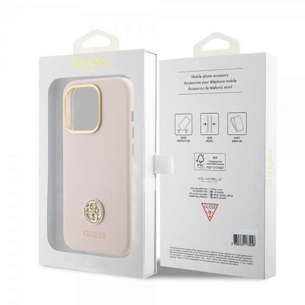 Guess iPhone 15 Pro Skal Liquid Silicone Metal Logo Rosa