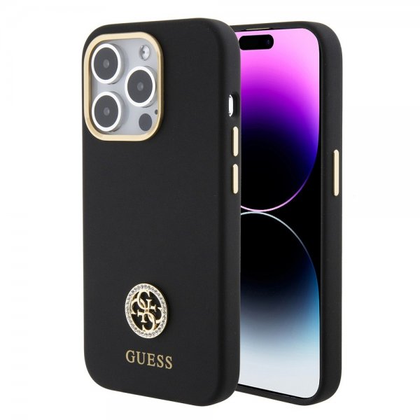 Guess iPhone 15 Pro Skal Liquid Silicone Metal Logo Svart