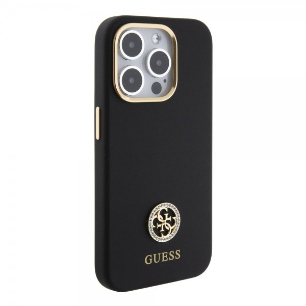Guess iPhone 15 Pro Skal Liquid Silicone Metal Logo Svart