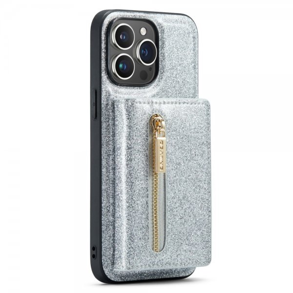 Dg.Ming iPhone 15 Pro Skal M3 Series Löstagbar Korthållare Glitter Silver
