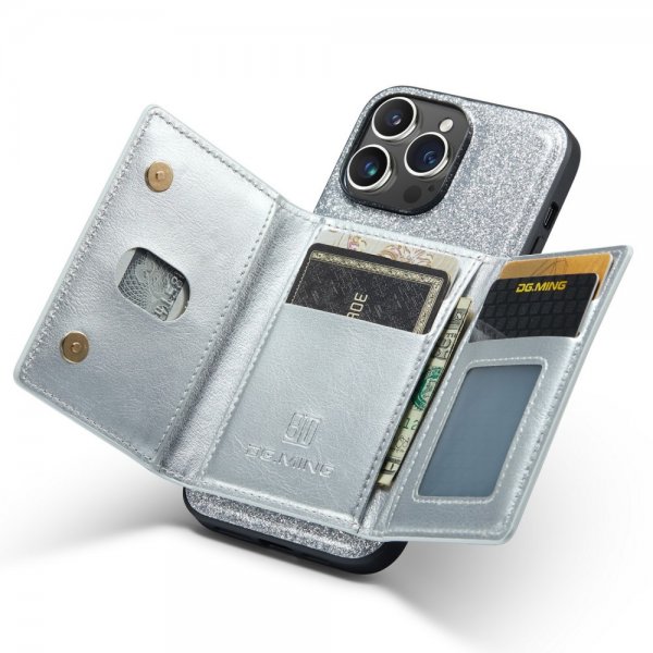 Dg.Ming iPhone 15 Pro Skal M3 Series Löstagbar Korthållare Glitter Silver