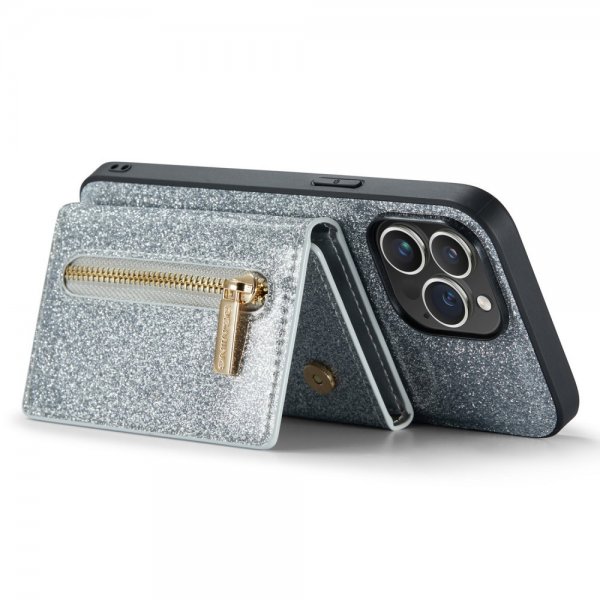 Dg.Ming iPhone 15 Pro Skal M3 Series Löstagbar Korthållare Glitter Silver