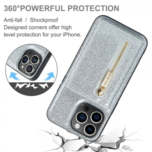 Dg.Ming iPhone 15 Pro Skal M3 Series Löstagbar Korthållare Glitter Silver