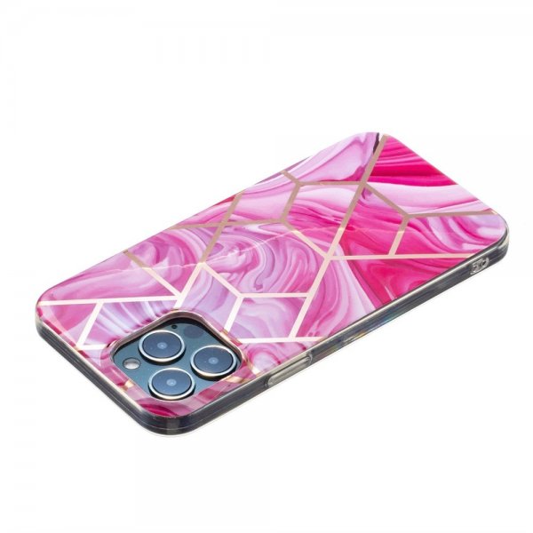 iPhone 15 Pro Skal Marmormönster Rosa Röd