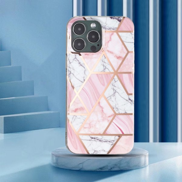 iPhone 15 Pro Skal Marmormönster Vit Rosa