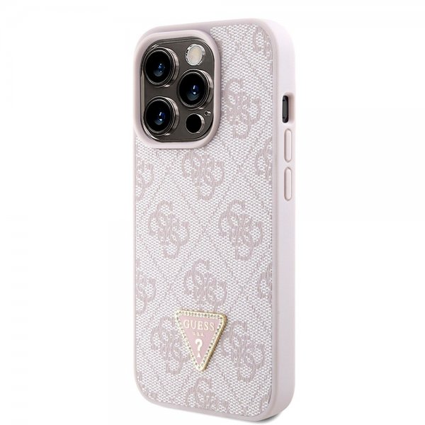 Guess iPhone 15 Pro Skal Metal Logo Strass Crossbody Strap Rosa
