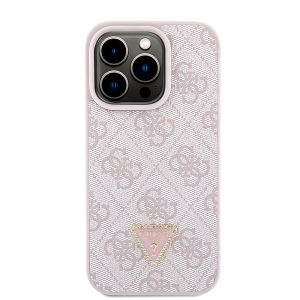 Guess iPhone 15 Pro Skal Metal Logo Strass Crossbody Strap Rosa