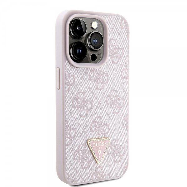 Guess iPhone 15 Pro Skal Metal Logo Strass Crossbody Strap Rosa