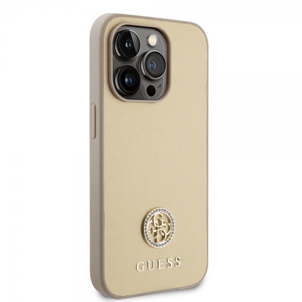 Guess iPhone 15 Pro Skal Metal Logo Strass Guld