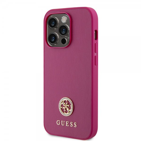 Guess iPhone 15 Pro Skal Metal Logo Strass Metallic Rosa