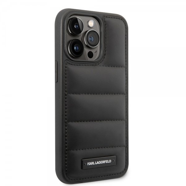 Karl Lagerfeld iPhone 15 Pro Skal Quilted Nylon Puffy Case Logo Plate Svart