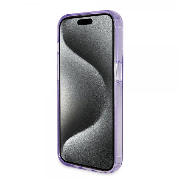 Guess iPhone 15 Pro Max Skal Ring Stand Glitter MagSafe Lila