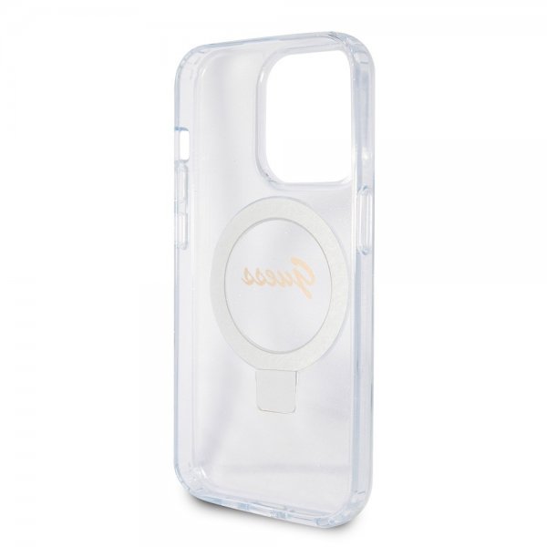 Guess iPhone 15 Pro Skal Ring Stand Glitter MagSafe Transparent