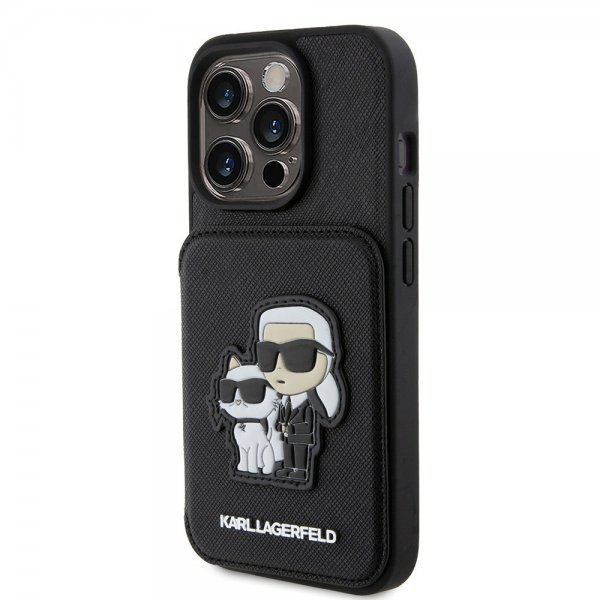 Karl Lagerfeld iPhone 15 Pro Skal Saffiano Card Slots & Stand Svart