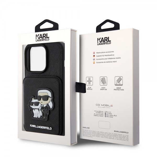 Karl Lagerfeld iPhone 15 Pro Skal Saffiano Card Slots & Stand Svart