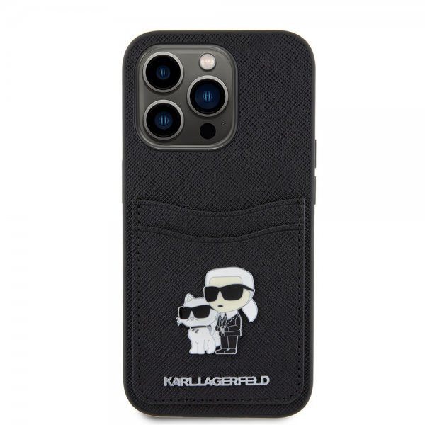 Karl Lagerfeld iPhone 15 Pro Skal Saffiano Double Cardslot Svart