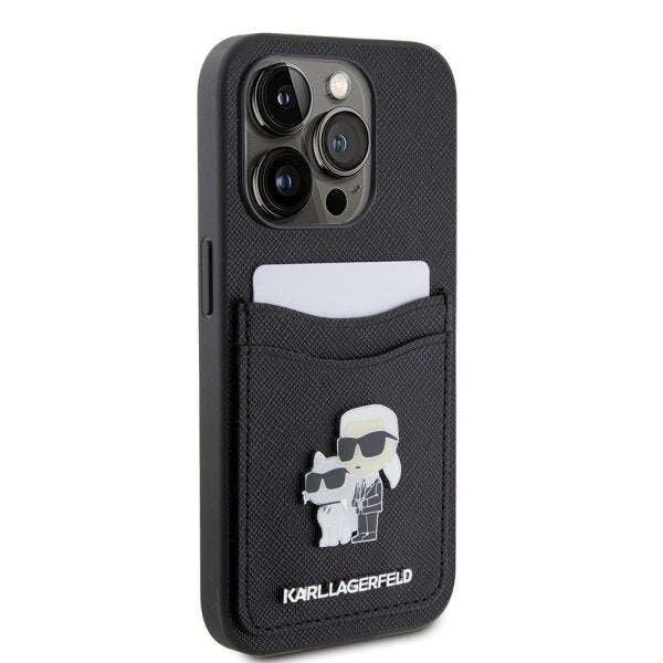 Karl Lagerfeld iPhone 15 Pro Skal Saffiano Double Cardslot Svart