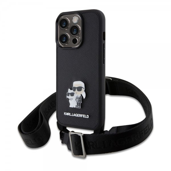 Karl Lagerfeld iPhone 15 Pro Skal Saffiano Karl & Choupette Crossbody Svart