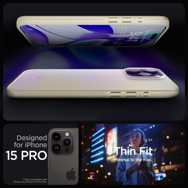 Spigen iPhone 15 Pro Skal Thin Fit Mute Beige