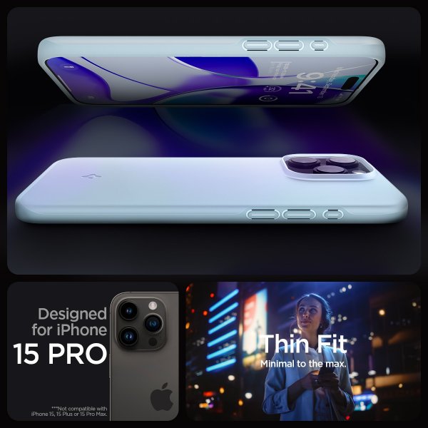 Spigen iPhone 15 Pro Skal Thin Fit Mute Blue