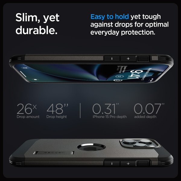 Spigen iPhone 15 Pro Skal Tough Armor MagFit Gunmetal