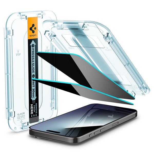 Spigen iPhone 15 Pro Skärmskydd GLAS.tR EZ Fit Privacy 2-pack
