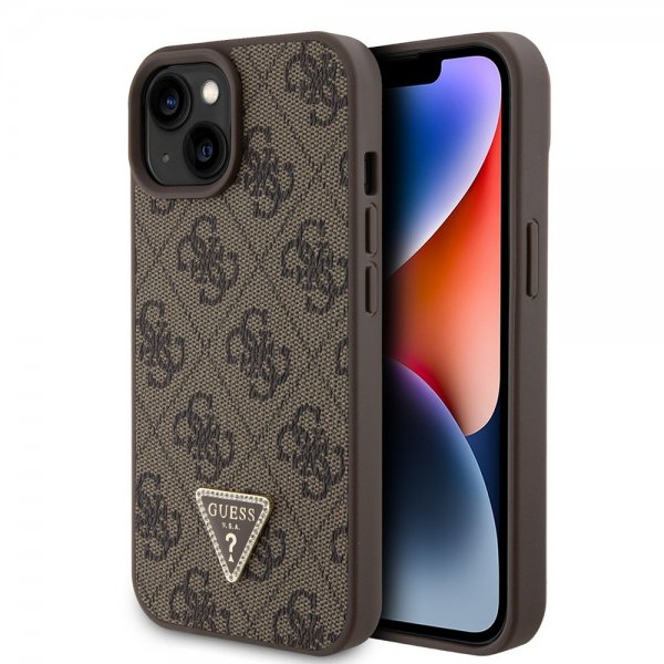 Guess iPhone 15 Skal 4G Metal Triangle Strass Brun