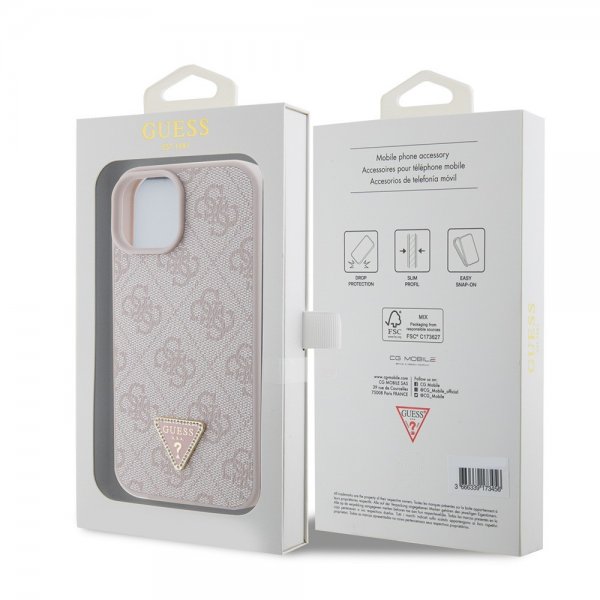 Guess iPhone 15 Skal 4G Metal Triangle Strass Rosa