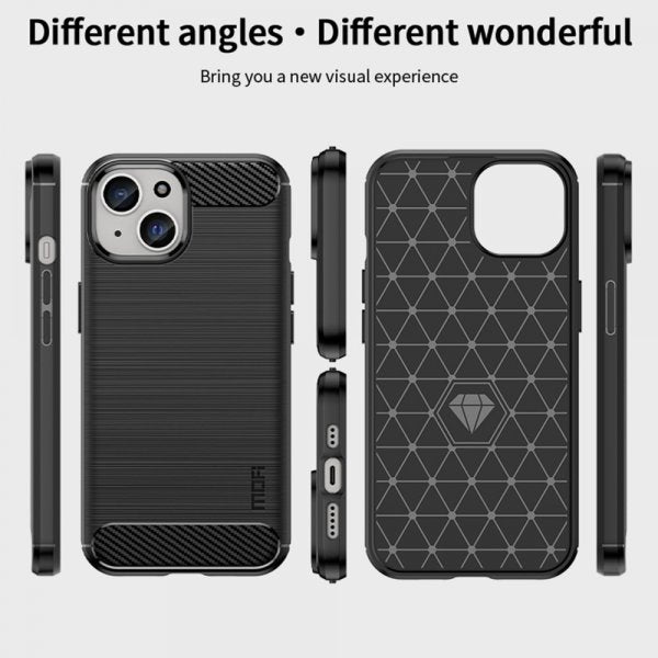 Mofi iPhone 15 Skal Borstad Kolfibertextur Svart