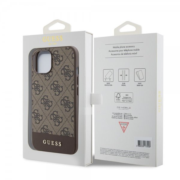Guess iPhone 15 Skal Bottom Stripe MagSafe Brun