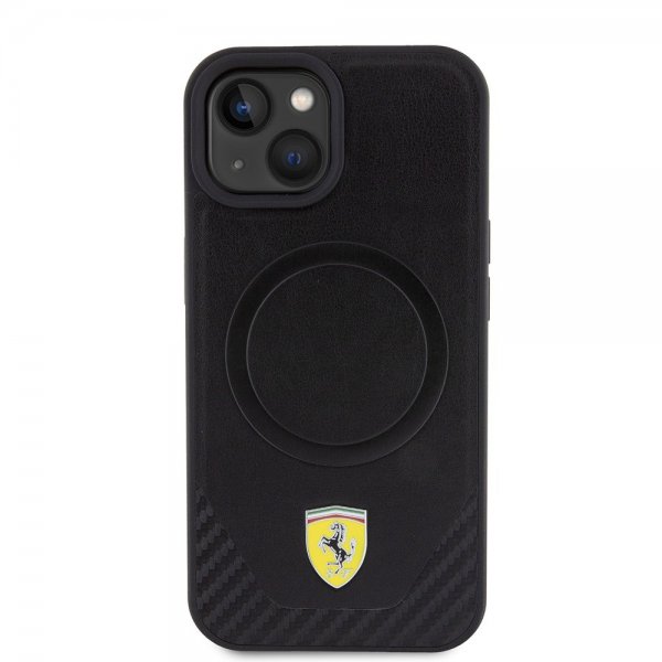 Ferrari iPhone 15 Skal Carbon PU Leather MagSafe Svart