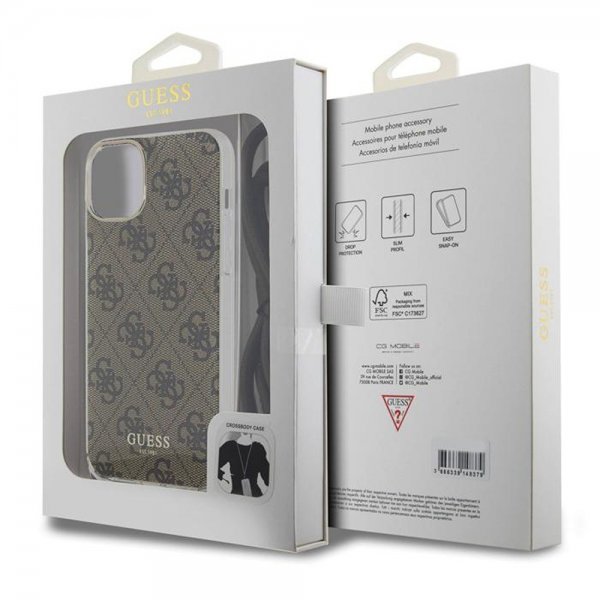 Guess iPhone 15 Skal Crossbody Cord Brun