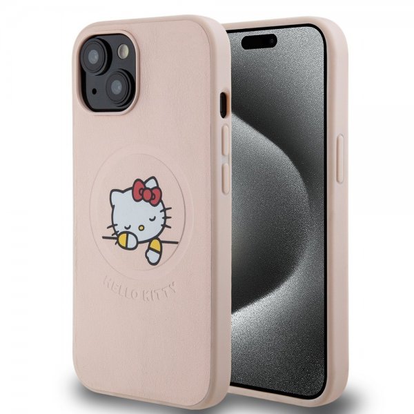 Hello Kitty iPhone 15 Skal Debossed Logo MagSafe Rosa