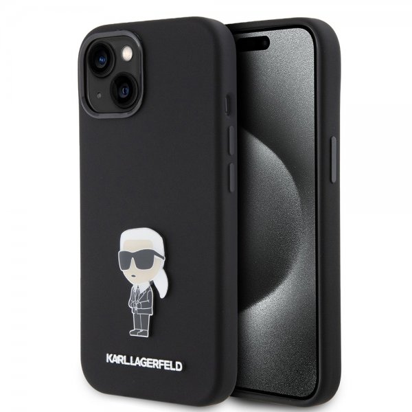 Karl Lagerfeld iPhone 15 Skal Ikonik Metal Pin Svart